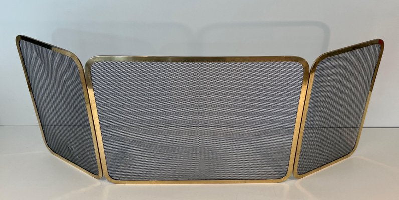 Brass and Mesh Fireguard, 1970s-BA-1784736