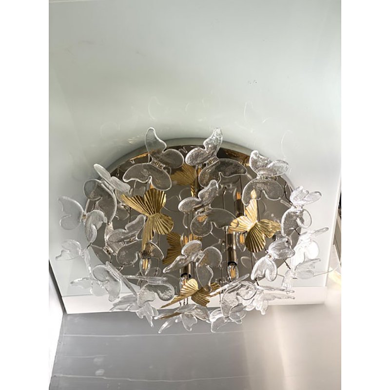 Brass and Murano Glass Butterfly Flush-Mount by Simoeng