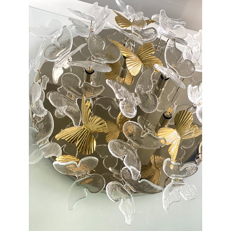 Brass and Murano Glass Butterfly Flush-Mount by Simoeng