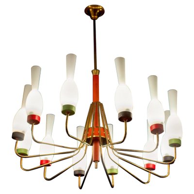 Brass and Murano Glass Chandelier from Stilnovo, Italy, 1950s-MBH-1060746