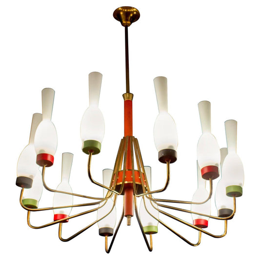 Brass and Murano Glass Chandelier from Stilnovo, Italy, 1950s