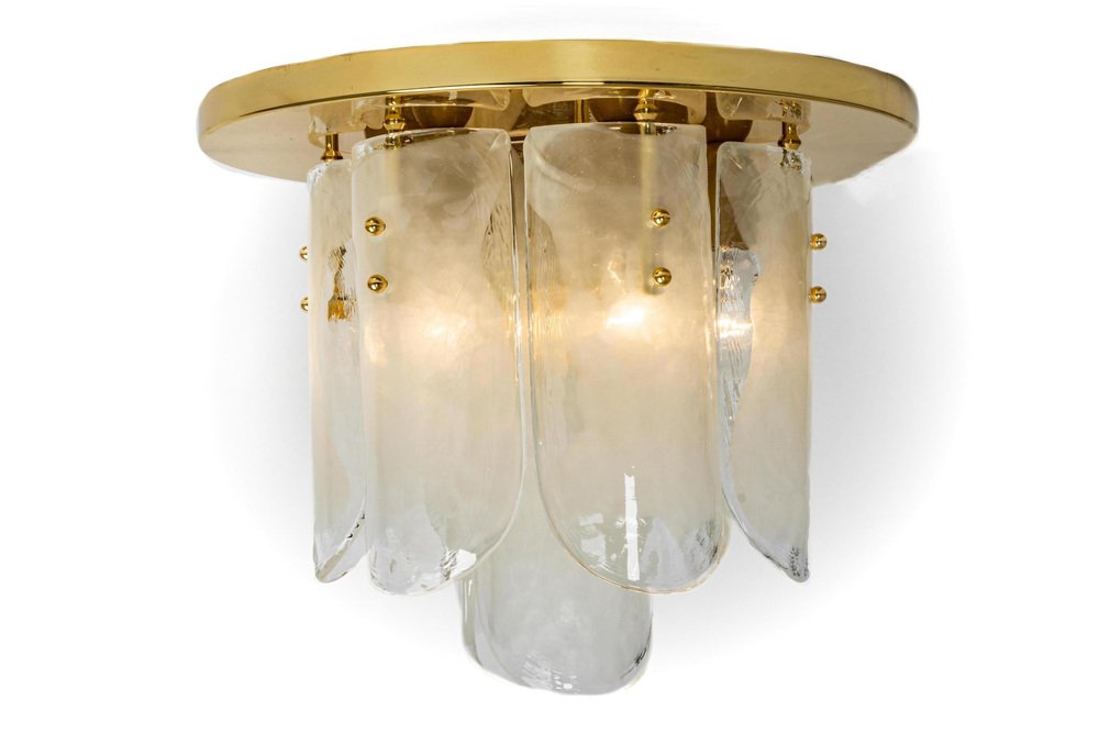 Brass and Murano Glass Light Fixture from Kalmar, Austria, 1970s