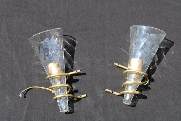 Brass and Murano Glass Wall Lamps, Italy, 1970s, Set of 2-EH-1374813