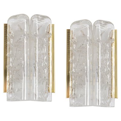 Brass and Murano Glass Wall Sconces attributed to Doria, Germany, 1960s, Set of 2-UGR-1817210