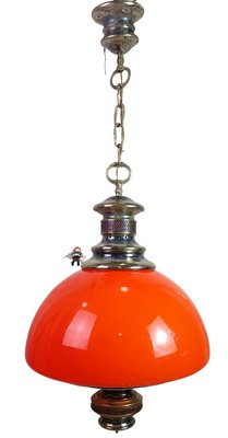 Brass and Opaline Glass Ceiling Light, 1950s-ZVO-1442205