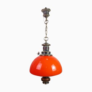 Brass and Opaline Glass Ceiling Light, 1950s-ZVO-1442205