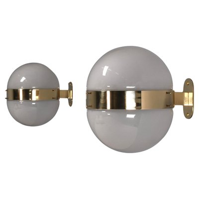 Brass and Opaline Glass Clio Sconces attributed to Sergio Mazza for Artemide, 1960s, Set of 2-QT-2022382