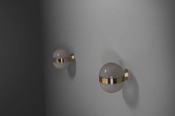 Brass and Opaline Glass Clio Sconces attributed to Sergio Mazza for Artemide, 1960s, Set of 2-QT-2022382