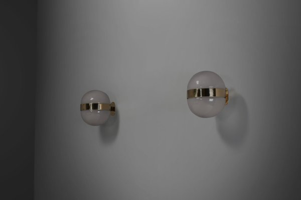 Brass and Opaline Glass Clio Sconces attributed to Sergio Mazza for Artemide, 1960s, Set of 2-QT-2022382