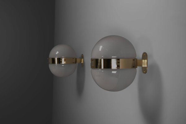 Brass and Opaline Glass Clio Sconces attributed to Sergio Mazza for Artemide, 1960s, Set of 2-QT-2022382