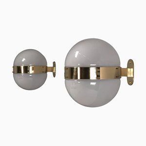 Brass and Opaline Glass Clio Sconces attributed to Sergio Mazza for Artemide, 1960s, Set of 2-QT-2022382