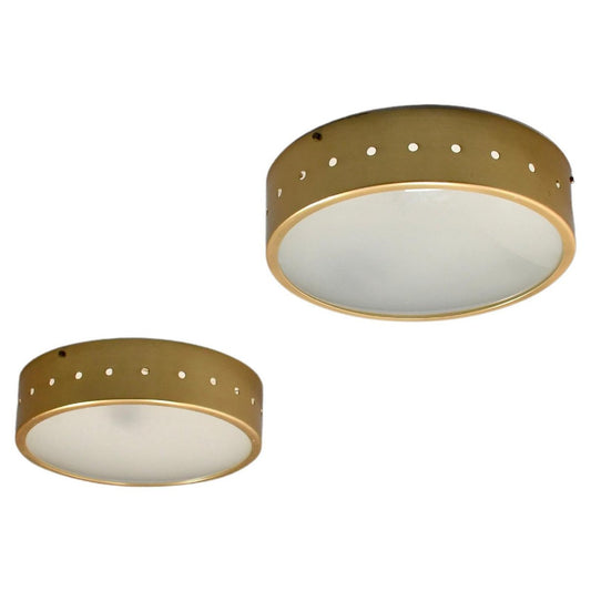 Brass and Opaline Glass Flush Mounts from Stilux, Italy, 1960s