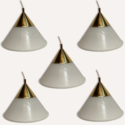 Brass and Opaline Glass Hanging Space Age Lamp by Limburg Glashütte-BHG-1284226