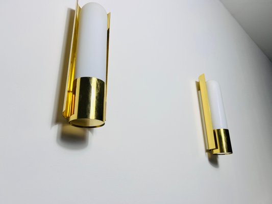 Brass and Opaline Glass Wall Lamps attributed to Glashütte Limburg, 1960s, Set of 2-PUK-2024103