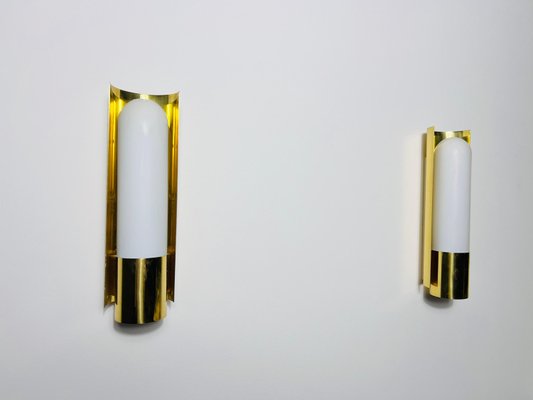 Brass and Opaline Glass Wall Lamps attributed to Glashütte Limburg, 1960s, Set of 2-PUK-2024103