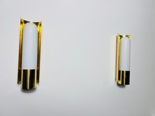 Brass and Opaline Glass Wall Lamps attributed to Glashütte Limburg, 1960s, Set of 2-PUK-2024103