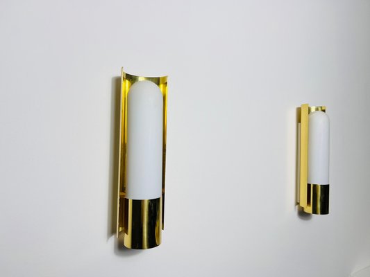 Brass and Opaline Glass Wall Lamps attributed to Glashütte Limburg, 1960s, Set of 2-PUK-2024103