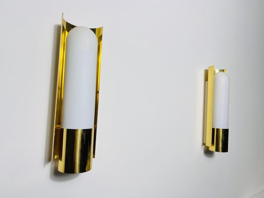 Brass and Opaline Glass Wall Lamps attributed to Glashütte Limburg, 1960s, Set of 2-PUK-2024103