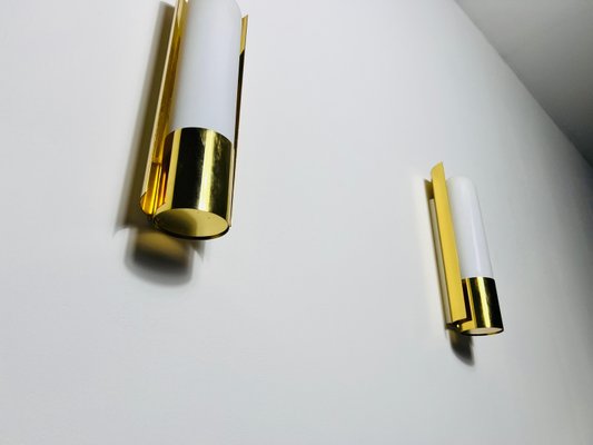 Brass and Opaline Glass Wall Lamps attributed to Glashütte Limburg, 1960s, Set of 2-PUK-2024103