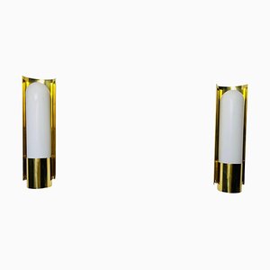 Brass and Opaline Glass Wall Lamps attributed to Glashütte Limburg, 1960s, Set of 2-PUK-2024103