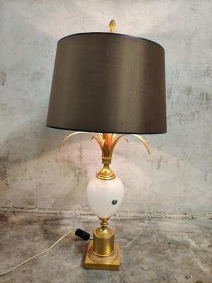 Brass and Opaline Pineapple Leaf Table Lamp, 1960s-IRH-806512