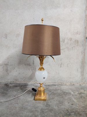 Brass and Opaline Pineapple Leaf Table Lamp, 1960s-IRH-806512