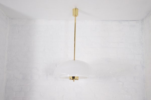 Brass and Opaline Suspension Chandelier, 1970s-OWS-1781009