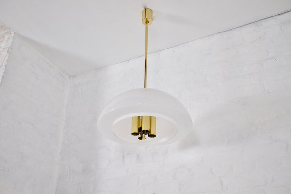 Brass and Opaline Suspension Chandelier, 1970s-OWS-1781009