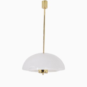 Brass and Opaline Suspension Chandelier, 1970s-OWS-1781009