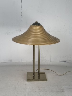 Brass and Pencil Reed Rattan Table Lamp, Italy, 1970s-BHG-1741612