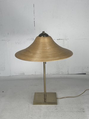 Brass and Pencil Reed Rattan Table Lamp, Italy, 1970s-BHG-1741612