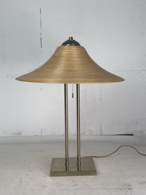 Brass and Pencil Reed Rattan Table Lamp, Italy, 1970s-BHG-1741612