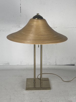 Brass and Pencil Reed Rattan Table Lamp, Italy, 1970s-BHG-1741612