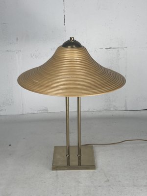 Brass and Pencil Reed Rattan Table Lamp, Italy, 1970s-BHG-1741612