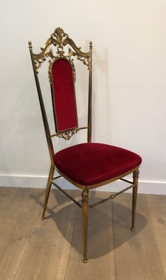 Brass and Red Velvet Chairs, Set of 4-BA-1365427