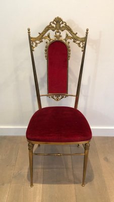 Brass and Red Velvet Chairs, Set of 4-BA-1365427