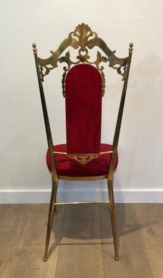 Brass and Red Velvet Chairs, Set of 4-BA-1365427