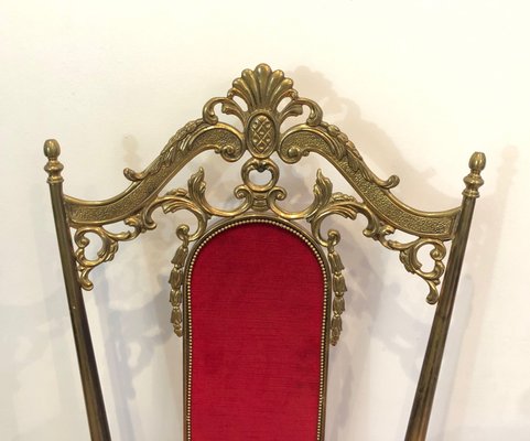 Brass and Red Velvet Chairs, Set of 4-BA-1365427