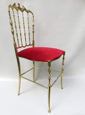 Brass and Red Velvet Chiavari Chair, Italy, 1960s-EY-1078698