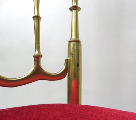 Brass and Red Velvet Chiavari Chair, Italy, 1960s-EY-1078698