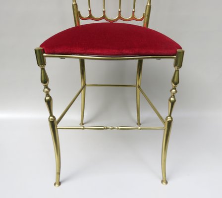 Brass and Red Velvet Chiavari Chair, Italy, 1960s-EY-1078698