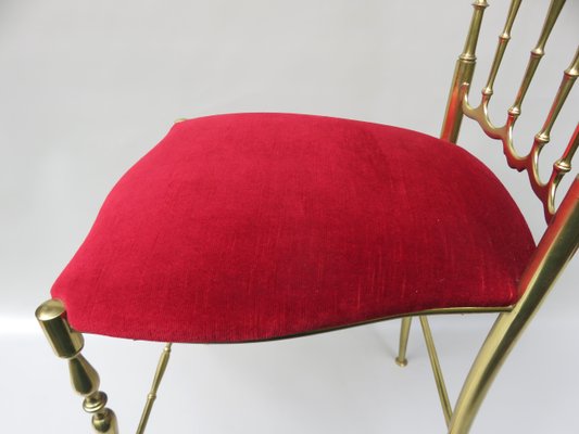 Brass and Red Velvet Chiavari Chair, Italy, 1960s-EY-1078698