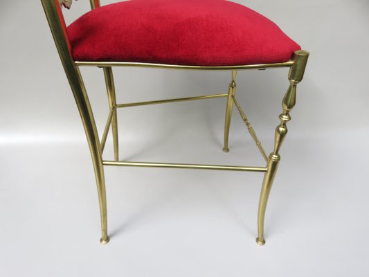 Brass and Red Velvet Chiavari Chair, Italy, 1960s-EY-1078698