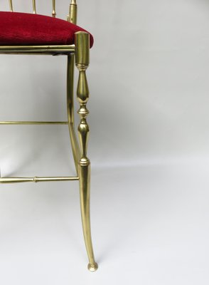 Brass and Red Velvet Chiavari Chair, Italy, 1960s-EY-1078698