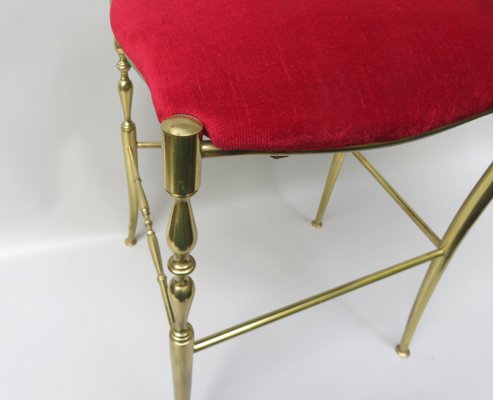 Brass and Red Velvet Chiavari Chair, Italy, 1960s-EY-1078698