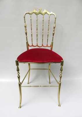 Brass and Red Velvet Chiavari Chair, Italy, 1960s-EY-1078698