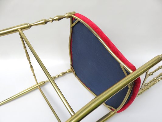 Brass and Red Velvet Chiavari Chair, Italy, 1960s-EY-1078698