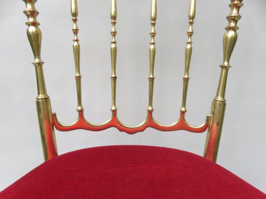 Brass and Red Velvet Chiavari Chair, Italy, 1960s-EY-1078698