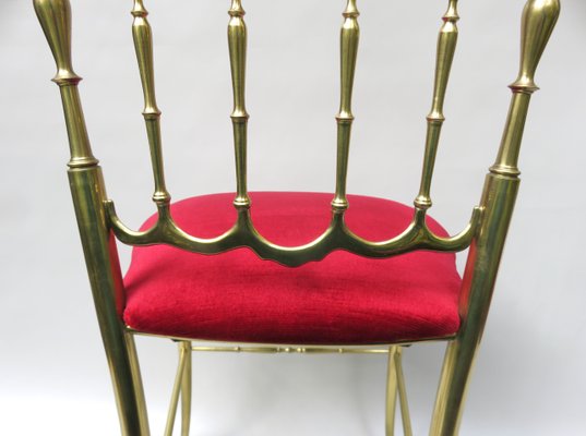 Brass and Red Velvet Chiavari Chair, Italy, 1960s-EY-1078698