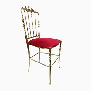 Brass and Red Velvet Chiavari Chair, Italy, 1960s-EY-1078698